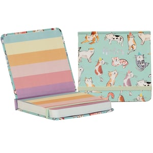 Introduce a touch of feline fun to your stationery collection with the delightful Crazy Cats Mini Jotter from Partisan Products Ltd! This charming mini jotter, supplied as a single unit, is perfect for cat lovers and anyone who enjoys a splash of colour.
The vibrant mint green cover features an array of adorable 'crazy cats' sporting party hats, making every note-taking moment a celebration. Inside, you'll discover a practical set of rainbow-hued sticky notes, ideal for marking pages or quick reminders, alongside a compact notepad for all your thoughts. Secured with a handy elastic band, this jotter is perfect for pockets, purses, or desks. A truly purr-fect addition to any retail offering!