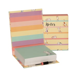 Add a touch of feline fun to your stationery collection with our delightful Crazy Cats Noteblock from Partisan Products Ltd! This charming set is perfect for jotting down notes, reminders, or creative ideas.
The vibrant case features a playful striped design in pastel hues, opening to reveal an adorable array of cartoon cats in various poses, alongside the word 'Notes' in a stylish script. Inside, you'll find a generously sized noteblock in a soothing mint green, complete with a sweet cat illustration peeking from the corner. A handy pen is also included, neatly tucked away, making this a complete and convenient package.
Ideal for desks, handbags, or as a thoughtful gift, this noteblock is sure to bring a smile to any cat lover's face. Supplied as single units, it's ready to charm your customers.