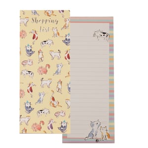 Bring some purr-fect charm to your customers' daily errands with the delightful Crazy Cats Shopping List from Partisan Products Ltd. This charming pad features a vibrant yellow cover adorned with an array of adorable, quirky cats in various playful poses, some even sporting party hats and crowns. Inside, the lined pages are ready for all those essential items, framed by a cheerful striped border and more cute cat illustrations at the top and bottom. It's the ideal way to make grocery planning a little more fun and a lot more organised. Sold as singles, these pads are a delightful addition to any stationery collection and a must-have for cat lovers!