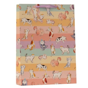 Make gift-giving an absolute delight with our Extra Large Crazy Cats Gift Bag! From Partisan Products Ltd, this charming bag is adorned with a delightful parade of whimsical cats in various playful poses, many sporting festive party hats. Set against a cheerful backdrop of pastel stripes, this vibrant design is sure to capture hearts.

The generous extra-large size offers ample space for a wide array of gifts, making it a versatile choice for any occasion. Perfect for cat lovers, this bag adds a touch of joy and personality to any present. Stock up with our convenient pack of 6 and offer your customers the cutest way to wrap their gifts!