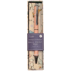 Bring a touch of canine charm to your stationery collection with the delightful Barney & Friends Single Pack Pen! Designed by Violet, this adorable ballpoint pen features a lovely pink barrel, perfectly complemented by a silver clip and tip. It comes beautifully presented in a matching gift box, adorned with a playful array of Barney & Friends dog illustrations, making it an ideal treat for dog lovers of all ages. Each pen writes smoothly in classic black ink, perfect for everyday notes or special messages. Stock up on these charming pens – they're sure to be a popular choice! Available in a convenient wholesale pack of 6 from Partisan Products Ltd.