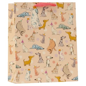 Bring joy to any celebration with our delightful Large Barney & Friends Gift Bag! Perfect for dog lovers, this charming bag features an adorable assortment of canine companions, each sporting a festive party hat or a regal crown. Against a soft, polka-dotted background, these playful pups are sure to bring a smile. A special 3D dog cutout adds an extra touch of fun and quality, making your gifts stand out. Finished with pretty pink ribbon handles, it's ideal for birthdays, pet parties, or any special occasion. Stock up on these irresistible bags and treat your customers to a truly unique gift-giving experience. Available in a convenient pack of 6.