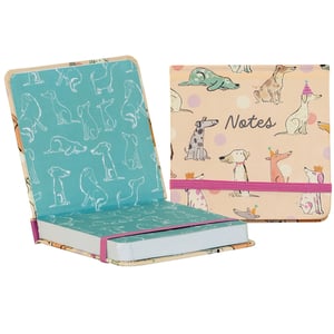 Introduce your customers to the delightful Barney & Friends Mini Jotter, a charming addition to any stationery collection from Partisan Products Ltd. This single mini jotter features an adorable peach-toned cover, playfully decorated with a variety of dog illustrations – some even wearing festive party hats – alongside cheerful polka dots. The word "Notes" is subtly displayed, inviting users to capture their thoughts.
Open it up to reveal a vibrant teal interior, patterned with white outlines of our canine companions, adding an extra touch of fun. A practical and stylish pink elastic band keeps the jotter securely closed, making it perfect for on-the-go notes or quick reminders. This compact and cute jotter is sure to be a popular choice for dog lovers and stationery enthusiasts alike.