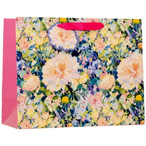 Present your gifts in style with our stunning Large Floribunda Shopper Gift Bag! This beautiful bag features a vibrant, painterly floral design, bursting with delicate peonies and an array of colourful blooms in shades of pink, yellow, blue, and green. The striking fuchsia pink handles and side panels add a touch of modern elegance, making it truly eye-catching. Each bag comes complete with a charming floral gift tag, perfect for a personal message. Ideal for any special occasion, from birthdays to anniversaries, these bags are sure to make your presents pop. Available in a convenient pack size of 1x6, ensuring you're always prepared. From Partisan Products Ltd., quality and beauty are guaranteed.