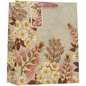 Present your thoughtful gifts in style with our Large Foxglove Gift Bag. This elegant bag showcases a beautiful botanical design, featuring delicate foxgloves and other charming blossoms. The sophisticated colour palette combines soft sage green with gentle pinks and warm creams, creating a truly appealing look. Complete with a lovely pink ribbon handle and a coordinating gift tag, it adds a special touch to any present. Ideal for birthdays, anniversaries, or any occasion where you want to make a gift feel extra special.