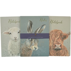 Introduce your customers to the charming Cedar & Sage A4 Notebooks, a delightful set of three featuring beautiful animal illustrations. Each notebook showcases a unique design – a sweet lamb, a majestic hare, and a shaggy Highland cow – all rendered in a lovely watercolour style with subtle speckles.
Perfect for jotting down notes, ideas, or daily thoughts, these A4 notebooks come with ruled pages for organised writing. The elegant script 'Notebook' or 'Notes' adds a touch of sophistication. This single pack of three notebooks is an ideal addition to any stationery collection, offering both practicality and artistic appeal.