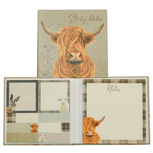 Introduce your customers to the delightful Cedar & Sage Sticky Notes, a charming set designed to bring a touch of rustic elegance to any desk. This unique book-style organiser features a majestic Highland cow on its cover, hinting at the adorable contents within.
Open to discover a wonderful array of sticky notes! You'll find larger pads adorned with sweet illustrations of a hare and a lamb, perfect for prominent reminders. A selection of smaller, patterned notes, including classic tartan and herringbone designs, feature miniature Highland cows and lambs – ideal for quick jots or page markers. A generously sized lined notepad, complete with another friendly Highland cow, offers ample space for longer lists.
Supplied by Partisan Products Ltd, each Cedar & Sage Sticky Notes set comes individually packaged, making it a perfect gift or a lovely treat for oneself. Organise with unparalleled country charm!