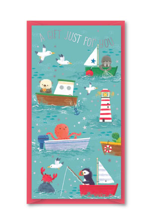 Set sail for smiles with our delightful Ahoy There Blue Single Money Wallet! This charming wallet features an adorable nautical scene, perfect for any special occasion. Against a vibrant blue backdrop, you'll find a lively cast of characters including a friendly octopus, a fishing puffin, a cute otter, and a walrus, all navigating their boats alongside a cheerful lighthouse and playful seagulls. The message 'A Gift Just For You' makes it ideal for presenting money or vouchers in a truly memorable way. Stock up with our convenient pack of 12, supplied by Partisan Products Ltd., and offer your customers a wonderfully whimsical way to celebrate.