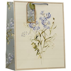 Present your gifts beautifully with our Large Forget Me Not Gift Bag. This exquisite bag features a delicate watercolour illustration of charming blue forget-me-nots and other wildflowers, set against a soft cream background with an elegant border. The coordinating side panel in a gentle blue-grey adds to its sophisticated appeal. Perfect for a variety of occasions, its generous size ensures ample space for your thoughtful presents. Plus, with an attached tag highlighting its eco-friendly and 100% recyclable credentials, it’s a choice you can feel good about. Available in convenient packs of 6, these bags are a must-have for any gift-giving occasion.