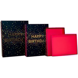 Introduce a touch of celebratory charm to your retail collection with our Birthday Pink 3 Nested Boxes from Partisan Products Ltd. This delightful set features three varying sizes of boxes, designed to nest neatly for convenient storage and display.

Each box boasts a sophisticated black exterior, beautifully decorated with a vibrant confetti pattern and striking gold 'HAPPY BIRTHDAY' text. Inside, a brilliant pop of hot pink awaits, adding an exciting surprise. Perfect for packaging gifts, party favours, or simply as decorative storage, these eye-catching boxes are sold as a single pack. Offer your customers a stylish and practical solution for their birthday gifting needs!