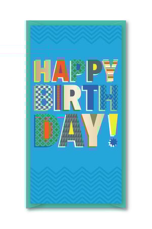 Bring a burst of joy to any birthday celebration with our Hullabaloo Blue Single Money Wallet! This eye-catching design features a vibrant blue background adorned with playful chevron patterns. The bold 'HAPPY BIRTHDAY!' message takes centre stage, crafted from an exciting mix of colourful, patterned block letters that pop with personality.

Perfect for gifting money or vouchers, this wallet is sure to make the recipient smile. Its lively aesthetic and cheerful message make it an ideal choice for all ages. Stock up on this popular design from Partisan Products Ltd.; available in convenient packs of 12. Add a splash of Hullabaloo fun to your retail offering today!
