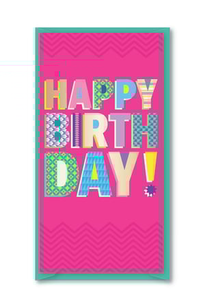 Present birthday gifts in style with our Hullabaloo Pink Single Money Wallet! This vibrant money wallet and card in one features a bold "HAPPY BIRTHDAY!" message, crafted from an exciting mix of colourful, patterned block letters. The striking pink background is adorned with stylish chevron patterns, all framed by a chic teal border. It's a fun, festive, and eye-catching design that's sure to delight recipients. Ideal for retailers, this popular design comes in a convenient 1x12 pack size from Partisan Products Ltd., ensuring your customers have a memorable option for every birthday celebration.