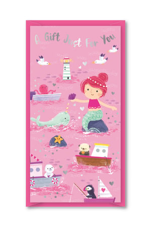 Present gifts with a splash of magic using our enchanting 'Ahoy There Pink Single Money Wallet'! This adorable design features a vibrant mermaid, a playful narwhal, and a delightful cast of sea creatures enjoying the shimmering pink ocean. Adorned with sparkling silver foil details, including the heartfelt message "A Gift Just For You," it's the perfect way to make any present extra special. Whether for birthdays or any celebratory occasion, this charming money wallet is sure to bring smiles. Available in a convenient pack size of 1x12 from Partisan Products Ltd., it's a must-have for your gift-giving collection.