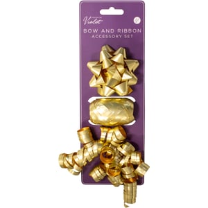 Elevate your customers' gift-giving with our stunning 3 Gold Bow and Cop Set! This elegant accessory pack features everything needed to add a touch of sparkle to any present or decoration. Inside each set, you'll find a beautiful, ready-made gold star bow, a generous spool of classic gold ribbon, and a charming cluster of gold curling ribbon.
Perfect for birthdays, anniversaries, Christmas, or any special occasion, the versatile gold finish brings a luxurious feel to any package. Easy to use and incredibly effective, these sets are a must-have for anyone looking to create beautifully presented gifts. Stock up now with our convenient pack size of 1x12 from Partisan Products Ltd. and offer your customers the ultimate finishing touch.