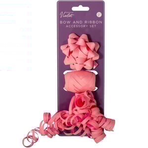 Elevate your gift wrapping and craft projects with our delightful 3 Light Pink Bow And Cop Set. This charming accessory set, designed by Violet, provides everything you need for a perfect finish. Each pack contains a beautiful light pink star bow, a generous spool of matching ribbon, and a cascade of fun, curly ribbon to add that extra special touch. The soft light pink hue is versatile and adds a touch of elegance to any present or