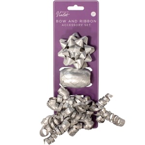 Elevate your gift wrapping with our delightful 3 Silver Bow And Cop Set! Each set provides everything needed to add a touch of sparkle and sophistication to any present. You'll find a beautiful silver star bow, a generous spool of matching silver ribbon, and a playful bundle of silver curling ribbon – perfect for creating those extra special flourishes.
Ideal for birthdays, anniversaries, or festive celebrations, this versatile accessory set ensures every gift looks its absolute best. The shimmering silver hue offers a classic, elegant finish that appeals to all. Available in a convenient pack of 12, these sets are a must-have for any retail display, ready to help your customers create stunningly wrapped gifts with ease.