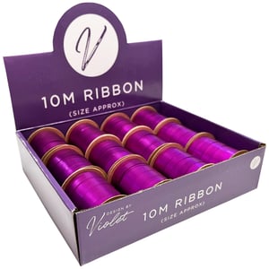 Brighten up your craft and gift supplies with our eye-catching 10M Fuschia Ribbon. Each spool offers a practical 10 metres of vibrant, metallic-finish ribbon, ideal for adding a cheerful touch to any project. Your customers will find it perfect for gift wrapping, event decorations, or various creative crafts.
Supplied by Partisan Products Ltd., this wholesale pack contains 12 individual spools, presented in a convenient display box for easy merchandising. The 'Design by Violet' branding adds a touch of elegance, ensuring these ribbons will attract attention on your shelves. A popular choice for its colour and utility, this ribbon is a great addition to any retail collection.