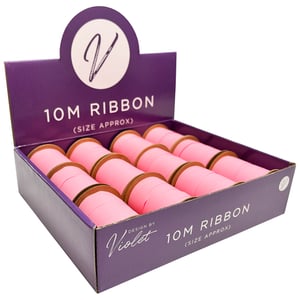 Add a touch of delicate charm to your crafts and gifts with our beautiful 10M Light Pink Ribbon! Designed by Violet, these lovely spools offer approximately 10 metres of soft, light pink ribbon, perfect for a myriad of creative projects. Whether you're wrapping presents, embellishing handmade cards, decorating party favours, or adding a sweet finish to floral arrangements, this versatile ribbon is an essential for any crafter or gift-giver. Each display box contains 12 individual spools, making it easy to stock up on this popular shade. Bring a gentle pop of colour to your customers' creations with this delightful ribbon collection.