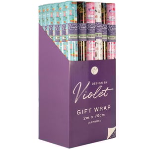 Elevate your gift wrap offering with our vibrant 2M Kids Mix Roll Wrap, supplied by Partisan Products Ltd. This fantastic wholesale pack contains 36 assorted rolls, ensuring a diverse and appealing selection for your customers. Each roll, from the charming 'DESIGN BY Violet' collection, measures a generous 2m x 70cm (approx), providing ample wrap for any present.

Your customers will adore the playful mix of designs, featuring everything from cheerful nautical themes with boats and lighthouses to whimsical scenes with cute characters and colourful houses. These engaging patterns are perfect for children's birthdays and special occasions. Presented in an eye-catching purple display box, this mix roll wrap is ready to impress and boost your sales.
