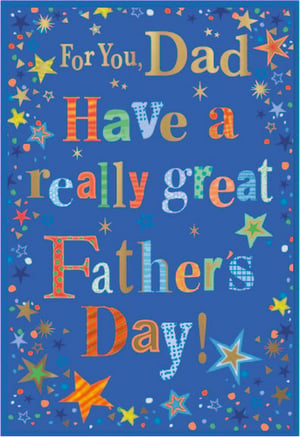 Make Dad's day truly special with this delightful Father's Day card from Simon Elvin. Bursting with colour and cheer, the vibrant blue background is adorned with a playful scattering of multi-coloured stars and confetti, creating a wonderfully celebratory feel. The warm message, 'For You, Dad Have a really great Father's Day!', is presented in an eye-catching array of patterned and varied lettering, adding a unique and personal touch. It's the perfect way to send your love and appreciation. This charming card is sure to stand out on any display and bring joy to every father. Supplied in a handy pack of 6.