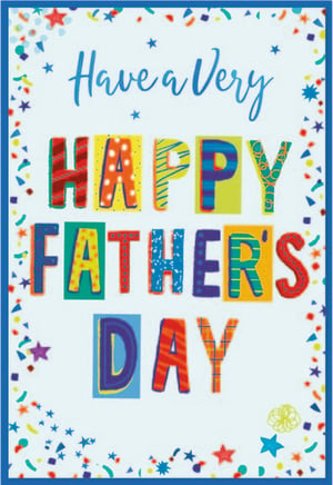 Make Father's Day extra special with this wonderfully vibrant card from Simon Elvin. Featuring the cheerful message "Have a Very Happy Father's Day" in an array of colourful, patterned block letters, this design is sure to stand out. The playful typography is complemented by a festive scattering of stars and confetti, creating a truly celebratory feel. Perfect for showing appreciation, this eye-catching card is ideal for any dad. Available in a convenient pack of 6, it's a brilliant addition to your seasonal greeting card selection.