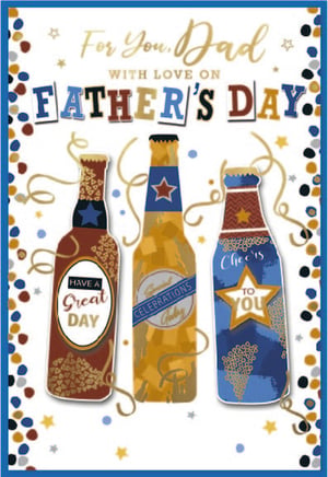 Make Father's Day extra special for every dad with this vibrant card from Simon Elvin. Featuring a fun, celebratory design with three distinct bottles, each carrying a warm message like "Have a Great Day," "Special Celebrations Today," and "Cheers to You," it's perfect for showing appreciation. The card proudly declares "For You, Dad WITH LOVE ON FATHER'S DAY," surrounded by festive confetti and stars. This cheerful design is sure to bring a smile to any dad's face. Available in convenient packs of 6, these cards are a must-have for your Father's Day collection.
