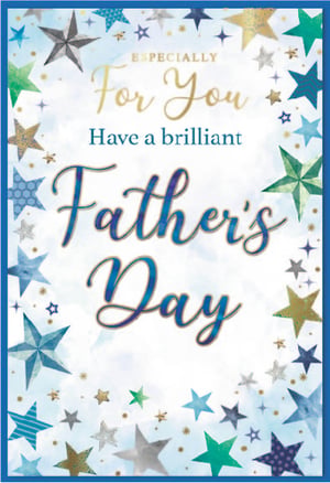 Celebrate Father's Day in style with this charming card from Simon Elvin. Featuring a delightful array of stars in various shades of blue, green, gold, and silver, it creates a wonderfully festive and eye-catching design. The elegant script reads "Especially For You, Have a brilliant Father's Day," making it a perfect choice for any special father figure. The tasteful blend of colours and patterns ensures broad appeal. Stock up your shelves with this versatile 'Open Father's Day' card, available in convenient packs of 6. A truly brilliant way to show appreciation!
