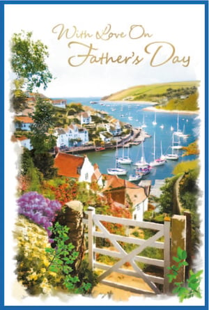 Bring the beauty of the British coast to your Father's Day collection with this exquisite card from Simon Elvin. Our 'Open Fathers Day' card features a truly captivating scene, showcasing a charming harbour village nestled by the sea, dotted with boats and surrounded by vibrant greenery. The picturesque white gate in the foreground invites a sense of peaceful escape. This card, with its warm 'With Love On Father's Day' message, is perfect for customers looking to send a heartfelt greeting. Stock up with our convenient 1x6 pack size and offer your shoppers a truly special way to celebrate Dad.