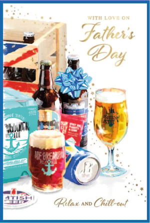 Celebrate Dad this Father's Day with our charming 'Open Fathers Day' card from Simon Elvin. This delightful design captures the essence of relaxation, featuring an inviting spread of beers, bottles, and glasses, all ready for a well-deserved chill-out. The card beautifully conveys the message 'WITH LOVE ON Father's Day' and encourages Dad to 'Relax AND Chill-out'. Perfect for customers seeking a card that speaks to a dad's favourite pastime. Stock up on this popular choice, available in a convenient pack size of 1x6, ensuring you have plenty for the Father's Day rush. A warm and friendly way to show appreciation.