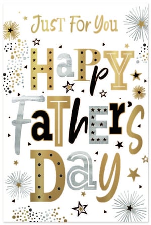 Make this Father's Day truly special with our stylish 'Open Fathers Day' card. This contemporary design features a sophisticated palette of shimmering gold, elegant silver, and classic black, all set against a crisp white background. The eye-catching typography mixes bold, patterned letters with a charming script, creating a dynamic and celebratory feel.
Adorned with sparkling stars, playful dots, and festive starbursts, it's a premium card that says 'Just For You' in the most memorable way. Perfect for any father figure, this versatile design is sure to stand out on display. Available in a convenient pack of 6, it's an essential addition to your Father's Day card collection.