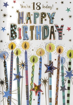 Celebrate a landmark 18th birthday with this vibrant and exciting card from Simon Elvin! Perfect for marking that special transition into adulthood, this 'Age 18 Male' design is bursting with celebratory cheer.
The front features bold, eye-catching 'HAPPY BIRTHDAY' lettering, adorned with playful patterns and sparkling embellishments. A lively array of colourful candles, complete with glittering flames and dazzling star details, adds to the festive atmosphere. This card is sure to make any 18-year-old feel extra special on their big day.
Supplied in a convenient pack of 6 (1x6), it's an ideal choice for retailers looking to stock up on popular milestone birthday cards. A fantastic addition to any greeting card display!