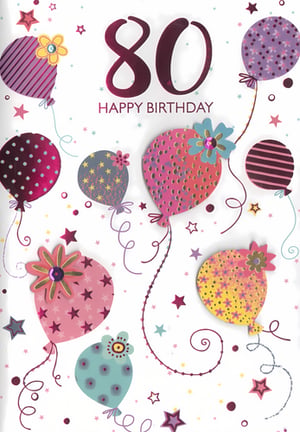Celebrate a landmark 80th birthday in style with this delightful greeting card from Simon Elvin. Designed specifically for a special female recipient, this card radiates joy with its vibrant and playful balloon motif.
Featuring an array of beautifully patterned balloons in cheerful pinks, purples, blues, and yellows, each adorned with charming details like stars, polka dots, and delicate flower embellishments, some with a touch of sparkle. The prominent '80 HAPPY BIRTHDAY' message stands out, surrounded by whimsical stars and swirls.
This eye-catching design is perfect for conveying warm wishes on such a significant occasion. Available in a convenient pack of 6, ensuring you're well-stocked for your customers.