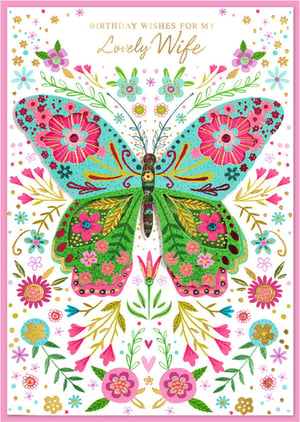 Offer your customers something truly special for their loved ones with this beautiful 'Wife' birthday card from Simon Elvin. This vibrant design features a magnificent butterfly, adorned with intricate patterns in teal, pink, and green, set against a backdrop of charming floral details and shimmering gold accents. The heartfelt message, 'Birthday Wishes for My Lovely Wife', makes it the perfect choice for celebrating her special day. Stock up on these delightful cards, available in a convenient pack of 6, and add a touch of elegance and warmth to your greeting card selection.