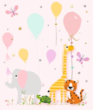A baby girl greeting card with flowers and butterflies.