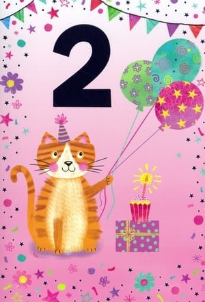 Help your customers celebrate a special little one's second birthday with this charming 'Age 2 Female' card from Simon Elvin. This lovely design features an adorable orange tabby cat, wearing a party hat and holding a colourful bunch of balloons. The cheerful pink background is adorned with playful confetti, stars, and flowers, creating a wonderfully festive atmosphere. A sweet gift box and a sparkling cupcake complete this delightful scene. Perfect for daughters, granddaughters, or any special two-year-old girl, this card is a popular choice. Available in a convenient pack of 6, it's a great addition to your birthday card range.