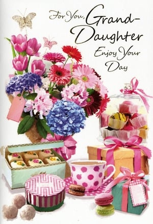 Celebrate your wonderful granddaughter with this enchanting greeting card from Simon Elvin. Bursting with vibrant colours and delightful details, this card is the perfect way to make her special day even brighter.
The charming design features a beautiful bouquet of fresh flowers, from cheerful gerberas to elegant tulips and hydrangeas, all adorned with delicate butterflies. Alongside, a tempting array of treats awaits, including delicious cakes, macarons, and cupcakes, nestled amongst thoughtfully wrapped gifts and a pretty teacup.
It's a truly heartwarming scene designed to convey your love and best wishes. Whether it's her birthday or just a day to show you care, this 'Granddaughter' card is sure to bring a smile to her face. Stock up on this lovely design, available in a convenient pack of six.