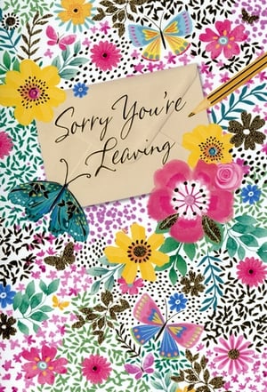 Help your customers send heartfelt goodbyes with our vibrant "Sorry You're Leaving" cards from Simon Elvin. This beautiful design bursts with cheerful colours, featuring an enchanting mix of blooming flowers and elegant butterflies. Gold glitter accents add a touch of sparkle, making each card feel extra special. The central message, "Sorry You're Leaving," is elegantly scripted on a charming envelope, ready for a personal, thoughtful message. Perfect for colleagues, friends, or family embarking on new adventures, these cards offer a warm and memorable send-off. Each wholesale pack contains 1x6 cards, ensuring you're well-stocked with this popular choice. Add a touch of joy to your greeting card display!
