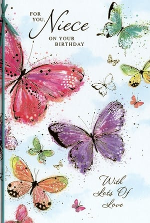 Introduce a touch of elegance to your greeting card selection with this delightful Niece birthday card from Simon Elvin. Featuring a vibrant flurry of colourful butterflies, each wing shimmers with delicate, eye-catching detail against a soft, sky-blue background. The artistic, watercolour-style design creates a truly special feel.
This beautiful card carries the heartfelt message, 'FOR YOU, Niece ON YOUR BIRTHDAY' and 'With Lots Of Love', making it the perfect choice for customers celebrating a cherished niece. Available in a convenient 1x6 pack size, it’s an ideal addition for any retailer seeking premium, visually appealing birthday greetings.