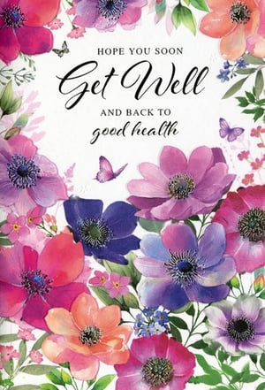 Brighten someone's day with our 'Get Well Female' card, a truly uplifting choice for your card display. This exquisite design from Simon Elvin features a stunning array of vibrant watercolour flowers – think gorgeous pinks, purples, blues, and oranges – beautifully accented with delicate butterflies.
The heartfelt message, "HOPE YOU SOON Get Well AND BACK TO good health," offers warmth and encouragement, making it the perfect sentiment for female recipients. Its artistic charm and cheerful palette are sure to catch the eye of customers looking for a special way to send their best wishes.
Supplied in a convenient pack of 6, these cards are an essential addition to your get well range, promising both quality and appeal.