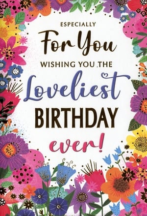 Introduce a burst of colour to your card selection with this delightful Open Birthday Female card from Simon Elvin. Adorned with a vibrant and eye-catching floral border, this card is designed to make any birthday celebration extra special. The warm message, "ESPECIALLY For You WISHING YOU THE Loveliest BIRTHDAY ever!", offers a universally appealing sentiment for any female recipient. Perfect for customers seeking a cheerful and memorable greeting, this popular design comes in a convenient pack of 6. A truly lovely addition to your retail display, promising to bring joy to every birthday girl.