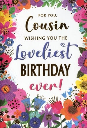 Brighten a special cousin's day with this delightful birthday card from Simon Elvin. Featuring a vibrant, eye-catching floral design, this card is bursting with cheerful colours and intricate details, making it truly stand out. The heartfelt message, 'FOR YOU, Cousin WISHING YOU THE Loveliest BIRTHDAY ever!', is beautifully presented in a mix of elegant scripts and bold lettering, perfectly conveying warm wishes.
Ideal for retailers looking to offer a charming and high-quality option for female relatives, this card is sure to be a popular choice. Each pack contains 6 identical cards, ensuring you're well-stocked for your customers. Add a touch of floral joy to your greeting card selection with this lovely design.