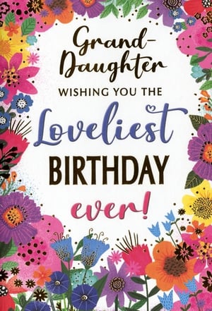 Make your granddaughter's birthday truly special with this gorgeous card from Simon Elvin. Featuring a vibrant and eye-catching floral design, bursting with an array of beautiful colours, it's sure to bring a smile to her face. The heartfelt message, 'Grand-Daughter WISHING YOU THE Loveliest BIRTHDAY ever!', is beautifully scripted, conveying warmth and affection. Perfect for retailers looking to stock high-quality, visually appealing birthday cards for granddaughters. Each pack contains 6 identical cards, ensuring you're well-stocked for this popular occasion. Add a touch of floral charm and a loving sentiment to your greeting card selection.