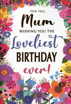 Make Mum's special day even brighter with this gorgeous birthday card from Simon Elvin. Featuring a stunning, vibrant floral design, this card is bursting with cheerful colours and intricate details, perfect for celebrating a wonderful Mum. The heartfelt message, "FOR YOU, Mum WISHING YOU THE Loveliest BIRTHDAY ever!", is beautifully presented in a mix of elegant scripts and bold lettering, making it truly stand out. Each card is crafted to convey warmth and affection, ensuring a memorable greeting. Available in a convenient pack of 6, these cards are ideal for retailers looking to offer a high-quality, eye-catching option for their customers. Help your shoppers show their Mum just how much they care with this delightful design.