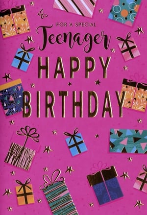 Make every teenager's birthday extra special with this vibrant and stylish card from Simon Elvin. Designed with a contemporary feel, this card features a striking pink background adorned with an array of colourful, patterned gift boxes, shimmering gold stars, and a delicate butterfly. The bold 'HAPPY BIRTHDAY' message, highlighted in luxurious gold foil, stands out beautifully, complemented by the elegant script of 'Teenager'.
Perfect for any young person celebrating their big day, this card offers a modern and celebratory design that's sure to catch the eye. Stock up on this popular choice for your customers. Each pack contains 6 cards, ensuring you're well-prepared for all those teenage celebrations. A fantastic addition to any greeting card display!