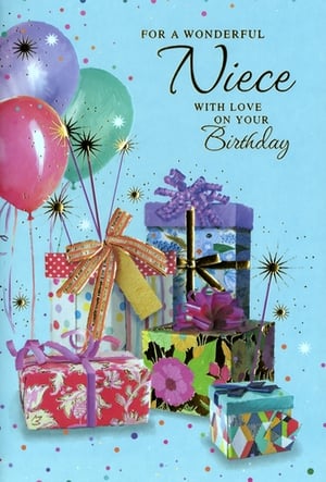 Celebrate a special Niece's birthday with this delightful greeting card from Simon Elvin. Featuring a vibrant design on a cheerful light blue background, this card is adorned with colourful balloons, sparkling accents, and an array of beautifully wrapped gifts. The heartfelt message, 'FOR A WONDERFUL Niece WITH LOVE ON YOUR Birthday,' is elegantly presented, making it the perfect way to send warm wishes.
Stock up on this charming card, ideal for customers looking for something truly lovely for their beloved nieces. Each pack contains 6 cards, ensuring you're well-prepared for every occasion. A wonderful addition to any card display!