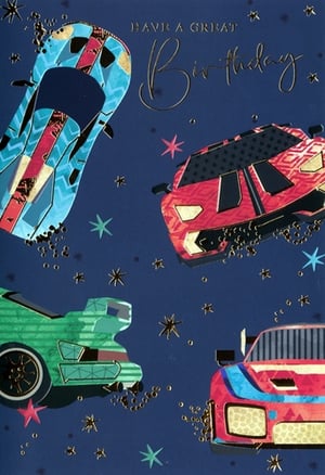 Rev up your birthday card selection with our 'Open Birthday Male' cards from Simon Elvin! This vibrant design features a collection of sleek, modern racing cars in dynamic colours like electric blue, fiery red, and cool green, all set against a deep blue background. Each car boasts eye-catching geometric patterns and shimmering gold accents, creating a truly striking look. Scattered gold stars and specks add a celebratory sparkle, perfectly complementing the elegant 'HAVE A GREAT Birthday' message. Ideal for car enthusiasts and anyone who appreciates a contemporary, energetic design. Sold in a convenient pack of 6, these cards are sure to be a popular choice for male birthdays.