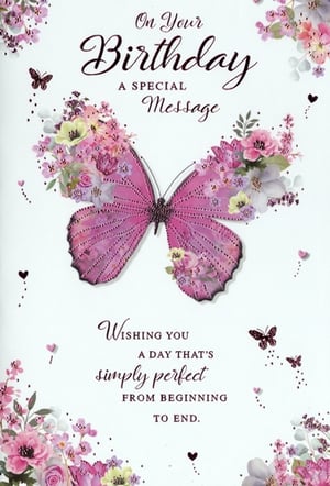 Make her birthday extra special with this enchanting 'Open Birthday Female' card from Simon Elvin. Adorned with a magnificent pink butterfly, its wings blossoming with delicate floral arrangements, this card is a true work of art. The elegant design is complemented by a heartfelt message: 'Wishing you a day that's simply perfect from beginning to end.' Perfect for any female recipient, this beautiful card conveys warm wishes with style. Each pack contains 6 cards, ensuring you're always ready to celebrate those cherished moments. A lovely choice for a memorable birthday.