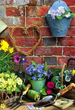Bring the joy of a spring garden to your customers with this delightful 'Blank Female' card from Simon Elvin. This charming design captures the essence of a beautiful day spent amongst blooming flowers and rustic garden treasures.
Featuring vibrant primroses in shades of yellow, blue, and purple, alongside cheerful daffodils, the scene is set against a warm brick wall. A whimsical twig heart and classic gardening tools add to its appeal, creating an inviting and serene atmosphere. Perfect for any occasion, these cards offer ample space inside for a heartfelt, personalised message. Each pack contains 6 cards, ready to brighten someone's day.