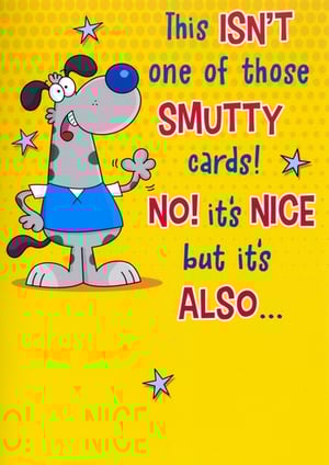 Brighten up your greeting card selection with this delightful Open Humorous card from Simon Elvin! Featuring a charming, cheeky cartoon dog, this card promises a good laugh without being 'smutty'. Its vibrant yellow background and playful design are sure to catch the eye of any customer looking for something fun and light-hearted. The witty message, "This ISN'T one of those SMUTTY cards! NO! it's NICE but it's ALSO...", sets the perfect tone for a memorable greeting. Ideal for any occasion, this versatile card is a fantastic addition to your retail display. Available in a convenient pack of 6, ensuring you're always stocked with this popular, engaging design.