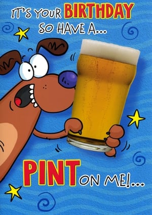 Brighten someone's special day with this hilarious 'Pint on Me!' birthday card from Simon Elvin. Featuring a wonderfully goofy cartoon dog excitedly offering a frothy pint, this card is guaranteed to bring a smile to any beer-lover's face. The vibrant blue background, playful stars, and bold lettering make it truly eye-catching. Perfect for friends, family, or colleagues who appreciate a good laugh and a celebratory drink. Stock up on this popular design and watch it fly off the shelves! Supplied by Simon Elvin, each pack contains 6 cards, ready to add a touch of fun to your greeting card selection.